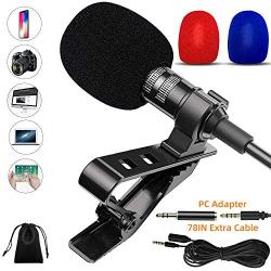 Lavalier Microphone, Professional Lapel Microphone, 3.5mm Omnidirectional Condenser Mic Compatible for iPhone iPad Mac Android Smartphones Computer, Clip on Microphone for Video Recording