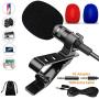 Lavalier Microphone, Professional Lapel Microphone, 3.5mm Omnidirectional Condenser Mic Compatible for iPhone iPad Mac Android Smartphones Computer, Clip on Microphone for Video Recording