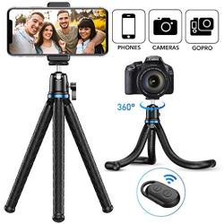 Flexible Mobile Cell Phone Tripod, Mini Travel Tripod Stand Holder with Wireless Remote Shutter, Compatible with iPhone, Samsung, Android, GoPro, DSLR, Action Camera