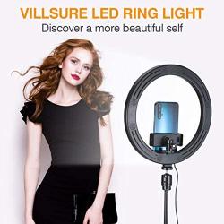 VillSure 10" Selfie Ring Light with Tripod Stand, LED Ring Light & Phone Holder for iPhone Android,Ringlight for Live Stream/Makeup/Photography/YouTube Video