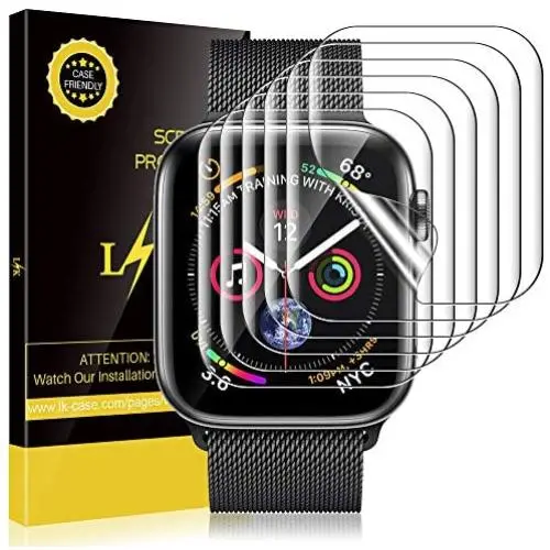 LK 6 Pack Screen Protector for Apple Watch (38mm Series 3/2/1 40mm Series 5 4 Compatible) Max Coverage HD Clear Film Bubble Free Anti-Scratch