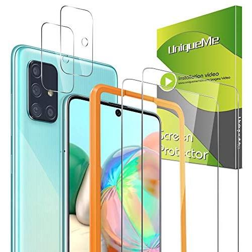 [4 Pack] UniqueMe 2 Pack Camera Lens Protector for Samsung Galaxy A71 4g/5g Tempered Glass + 2 Pack Screen Protector for Samsung Galaxy A71[Easy Frame Installation][Touch Sensitive] [Case Friendly]