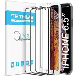 TETHYS Glass Screen Protector Designed for Apple iPhone 11 Pro Max/iPhone Xs Max (6.5") [Edge to Edge Coverage] Full Protection Durable Tempered Glass [Guidance Frame Included] - Pack of 3