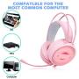 Dland Gaming Headset with Mic and Changeable LED Light for Laptop,Computer, Cellphone, PS4 and Xbox, 3.5mm Wired Noise Isolations Gaming Headphones with Volume Control-Pink