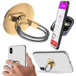 Aduro Cell Phone Ring Holder, 3 in 1 Universal Phone Ring Stand Car Holder, Finger Grip Phone Holder for iPhone, Samsung Phone and Smartphones (Gold)