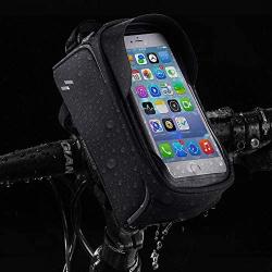 HHD Bike Phone Front Frame Bag - Waterproof Top Tube Cycling Bags Bicycle Phone Bag with Touch Screen Sun Visor Large Capacity Phone Case for Cellphone Below 6.5’’ iPhone 11 8 Plus xs max