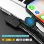 iPhone Charger Cable 10FT, Lightning Cable 3Pack 90 Degree with Blue LED Light Braid Charging USB Cable Compatible with iPhone 11/ Pro/Max/X/XS/XR/XS Max/ 8/ Plus/7/7 Plus/6/6S/6 Plus (Black Gray)