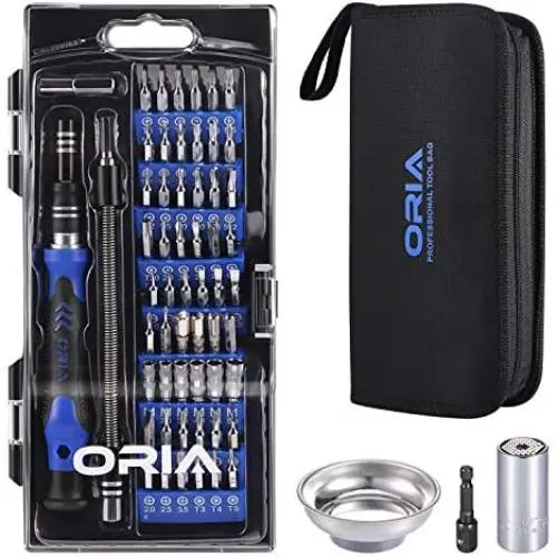 ORIA Screwdriver Set, 84 in 1 with 56 Bits Magnetic Repair Tool Kit with Universal Socket Wrench, Magnetic Parts Tray, Portable Bag for Smartphone, Computer, Tablet, PC, Blue and Black ORIA Screwdriver Set, 84 in 1 with 56 Bits Magnetic Repair Tool Kit with Universal Socket Wrench, Magnetic Parts Tray, Portable Bag for Smartphone, Computer, Tablet, PC, Blue and Black