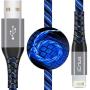 iPhone Charger, iCrius Apple MFi Certified 6FT Lightning Cable Led Light Up USB Fast Charging Cord Compatible with iPhone SE/ 11/Pro/Max/X/XS/XR/XS Max/8/Plus/7/7 Plus/6/6S/6 Plus, iPod Touch (Blue)