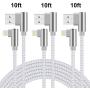 90 Degree iPhone Charger 10 ft Lightning Cable 10 Foot Right Angle iPhone Cable Fast Charging iPhone Nylon Braided Charger Cord Compatible with iPhone/iPad/iPod 3 Pack (Silver White,10ft)