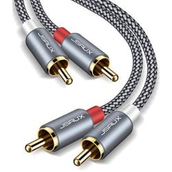 JSAUX RCA Stereo Cable, [6.6ft/2M, Dual Shielded Gold-Plated] 2RCA Male to 2RCA Male Stereo Audio Cable for Home Theater, HDTV, Amplifiers, Hi-Fi Systems [Grey]