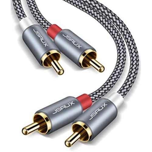JSAUX RCA Stereo Cable, [6.6ft/2M, Dual Shielded Gold-Plated] 2RCA Male to 2RCA Male Stereo Audio Cable for Home Theater, HDTV, Amplifiers, Hi-Fi Systems [Grey]
