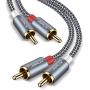 JSAUX RCA Stereo Cable, [6.6ft/2M, Dual Shielded Gold-Plated] 2RCA Male to 2RCA Male Stereo Audio Cable for Home Theater, HDTV, Amplifiers, Hi-Fi Systems [Grey]