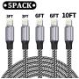 HOVAMP MFi Certified 5Pack[3-3-6-6-10 ft] Nylon Braided Cell-Phone Charging Cable USB Fast Charging & Syncing Long Cord,iPhone Charger Compatible iPhone XS/Max/XR/X/8/8P/7/7P/6/iPad/iPod