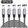 HOVAMP MFi Certified 5Pack[3-3-6-6-10 ft] Nylon Braided Cell-Phone Charging Cable USB Fast Charging & Syncing Long Cord,iPhone Charger Compatible iPhone XS/Max/XR/X/8/8P/7/7P/6/iPad/iPod