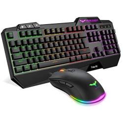 Havit Keyboard Rainbow Backlit Wired Gaming Keyboard Mouse Combo, LED 104 Keys USB Ergonomic Wrist Rest Keyboard, 4800 Dots Per Inch 6 Button RGB Mouse for Windows Gamer Desktop, Computer (Black)