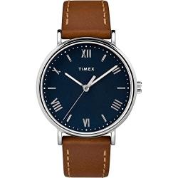 Timex Mens TW2R63900 Southview 41mm Tan/Silver-Tone/Blue Leather Strap Watch