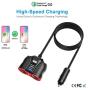 QC3.0 Car Charger with Extension Cable, Multi Car Charger Cigarette Lighter, 3 USB (QC3.0x1+Smart Socketx2)+2 Socket Car Splitter+90mm Cable for GPS/iPhone/Samsung Cell Phone