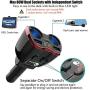 Cigarette Lighter Splitter QC 3.0, 2-Socket USB C Car Charger Adapter Type C Multi Power Outlet 12V/24V 80W DC with LED Voltmeter Switch Dual USB Port for iPhone GPS Dashcam iPad Android Samsung