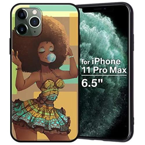 XIX iPhone 11 Pro Max Case African American Afro Girls Women Slim Fit Shockproof Bumper Cell Phone Accessories Thin Soft Black TPU Protective Apple iPhone 11 Pro Max Cases (02)
