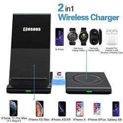 Dual Wireless Charger,COSOOS Qi Certified Wireless Charging Stand Pad for iPhone SE 2020/11 Pro Max/Xs/Xr/X/8 Plus, Airpods Pro, Samsung Galaxy S10/S9/S8,Samsung Watch,Galaxy Buds(with QC 3.0 Adapter)