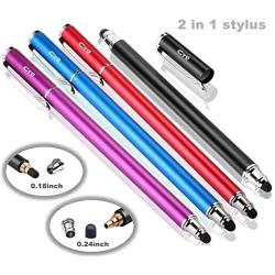 Bargains Depot (4Pcs) [New Upgraded] 2-in-1 Universal Capacitive Stylus/styli 5.5&quotL with 20 Pcs Replacement Rubber Tips - (Black/Blue/Purple/Red)