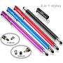 Bargains Depot (4Pcs) [New Upgraded] 2-in-1 Universal Capacitive Stylus/styli 5.5&quotL with 20 Pcs Replacement Rubber Tips - (Black/Blue/Purple/Red)