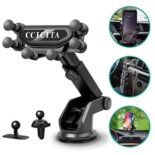 Phone Holder for Car, CCICITA Gravity Automatic Locking Cell Phone Car Mount Air Vent 3 in 1 Universal Stable Stand Clip Holders Compatible with iPhone Samsung Galaxy…