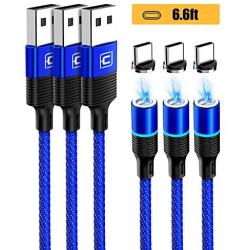 USB C Magnetic Charging Cable 3 Pack, 3 Magnetic Tips, CAFELE 6.6ft Type C Fast Charging Nylon Braided Cord for Samsung Galaxy S10 S10e S9 Note 8 9 S8 S8 Google Pixel Nexus LG Motorola HTC etc Blue