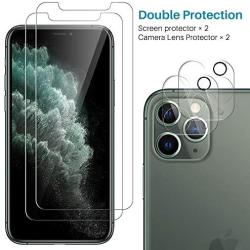 [2 Pack] L K iPhone 11 Pro Max Camera Lens Screen Protector + [2 Pack] Tempered-Glass Screen Protector Film Scratch-resistant, fingerprint-proof for iPhone 11 Pro Max, 6.5-inch