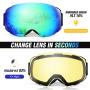Odoland Magnetic Interchangeable Ski Goggles with 2 Lens, Large Spherical Frameless Snow Goggles for Men & Women, OTG and UV400 Protection