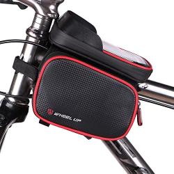 SQ Phone bagBike Frame Bag,Waterproof Bike Bag Bike Pouch,Bike Front Top Tube Touchscreen Pouch Bag with Headphone Hole,Handlebar Phone Bags for Under 6.2 Inchs Smartphone