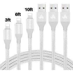 iPhone Charger, FIFADE 3Pack Nylon Braided Lightning Cable Charging Cord USB Cable Compatible with iPhone 11Pro 11Pro MAX Xs MAX XR X 8 7 6S 6 Plus-Silver-5