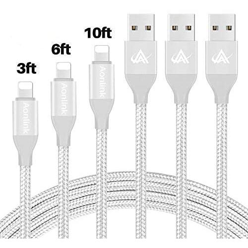 iPhone Charger, FIFADE 3Pack Nylon Braided Lightning Cable Charging Cord USB Cable Compatible with iPhone 11Pro 11Pro MAX Xs MAX XR X 8 7 6S 6 Plus-Silver-5