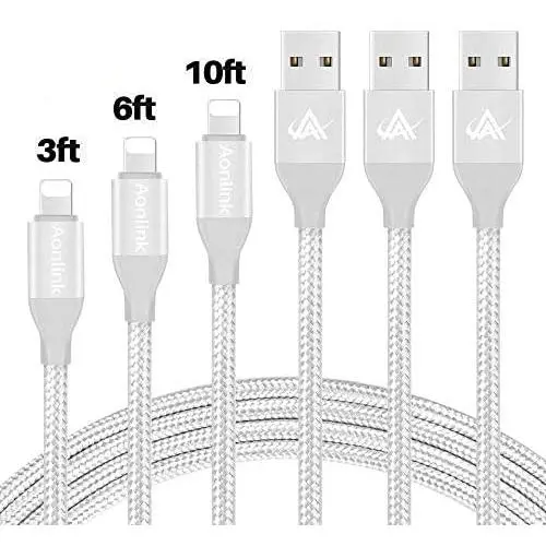 iPhone Charger, FIFADE 3Pack Nylon Braided Lightning Cable Charging Cord USB Cable Compatible with iPhone 11Pro 11Pro MAX Xs MAX XR X 8 7 6S 6 Plus-Silver-5 iPhone Charger, FIFADE 3Pack Nylon Braided Lightning Cable Charging Cord USB Cable Compatible with iPhone 11Pro 11Pro MAX Xs MAX XR X 8 7 6S 6 Plus-Silver-5