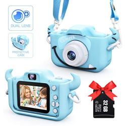 Kids Camera for Boys and Girls, Digital Dual Camera 2.0 Inches Screen 20.0MP 1080P Video Camcorder Anti-Drop Children Cartoon Selfie Camera Toys for Gift - 32GB Memory Card Included