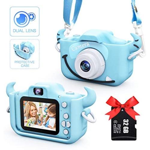 Kids Camera for Boys and Girls, Digital Dual Camera 2.0 Inches Screen 20.0MP 1080P Video Camcorder Anti-Drop Children Cartoon Selfie Camera Toys for Gift - 32GB Memory Card Included
