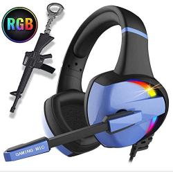 PS4 Gaming Headset Pro RGB Gaming Headphone for Xbox one PC with Mic Stereo Surround Over-Ear Headset 7 Colors Rainbow Light& Noise Cancelling for Laptop Tablet Mac Kids