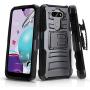 CasemartUSA Phone Case for [LG Aristo 5], [Refined Series][Black] Shockproof Protective Cover with Built-in Kickstand & Swivel Belt Clip Holster for LG Aristo 5 (T-Mobile, Metro, Sprint)