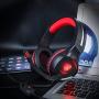Gaming Headset MFEEL Over Ear Headphones with Mic for PS4 Xbox One S PC Laptop Tablet iPhone iPad Mobile Phones - Easy Volume Control & LED Lighting - Black Red