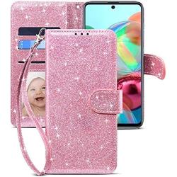 CHICASE Case for Galaxy A71 5G[NOT fit A71 5G UW/A71 4G],Flip Glitter Bling Cute Leather Wallet[Kickstand][Card Slots][Wrist Strap] Shockproof Protective Phone Cover for Samsung Galaxy A71 5G (Pink)