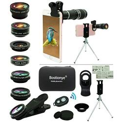 Cell Phone Camera Lens Kit,11 in 1 Universal 20x Zoom Telephoto Lens,0.63Wide Angle+15X Macro+198°Fisheye+2X Telephoto+Kaleidoscope+CPL/Starlight/Eyemask/Tripod/Remote,for Most Smartphone (Black)