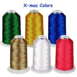 Simthread 42 Options Various Assorted Color Packs of Polyester Embroidery Machine Thread Huge Spool 5000M for All Embroidery Machines (6 Christmas)