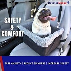 Devoted Doggy Deluxe Dog Booster Car Seat - Premium Quality Metal Frame Construction - Clip-on Safety Leash - Zipper Storage Pocket - Perfect for Small and Medium Pets Up to 15 Lbs