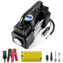AutoVirazh Air Compressor Tire Inflator, 12V Portable Air Pump for Car Tires, Tire Pump with LED Light, Long Cable and Auto Shut Off Compatible with Car, Bicycle, Motorcycle, Balls, Inflatable Pool