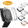 5 Packs Screen Protector Compatible Fitbit Versa 2 Case, GHIJKL Ultra-Thin Slim Soft TPU Protective Case All-Around Full Plated Cover Bumper Shell for Fitbit Versa 2, Clear/Black/Silver/Gray/Rose Gold