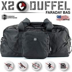 Mission Darkness X2 Faraday Duffel Bag + Detachable MOLLE Faraday Pouch. RF Shielding for Large Electronics & Mobile Devices // Used for Law Enforcement & Military Forensics + Data Privacy