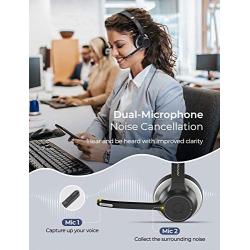 Mpow Bluetooth Headset V5.0 with Dual Microphone, Wireless PC Headphones,CVC8.0 Noise Canceling, On Ear for Computer,Cell Phone, Call Center, Office, Skype, 22 H Talk Time,Soft Earpad (Wired Optional)