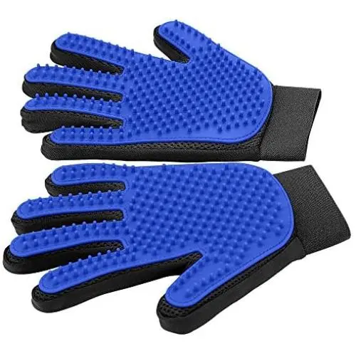 [Upgrade Version] Pet Grooming Glove - Gentle Deshedding Brush Glove - Efficient Pet Hair Remover Mitt - Enhanced Five Finger Design - Perfect for Dog & Cat with Long & Short Fur - 1 Pair