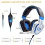 Gaming Headset for PC PS4 Xbox One Tablet Mac Smart Phone Gaming Headphone with Noise Canceling Mic,Bass Surround,Soft Memory Earmuffs（White）